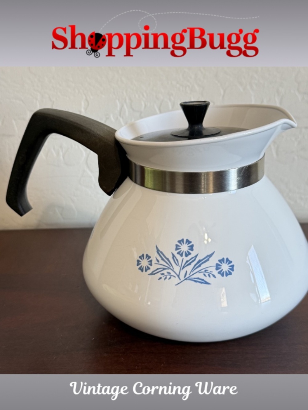 Vintage Corning Ware P-104 6 Cup Blue Cornflower Stovetop Coffee/Tea Kettle